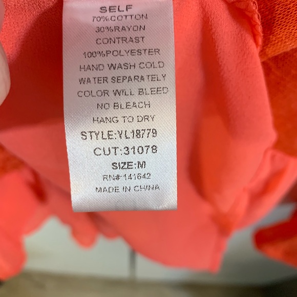 YA Los Angeles ruffled long sleeve top in orange  NWT - Picture 6 of 6